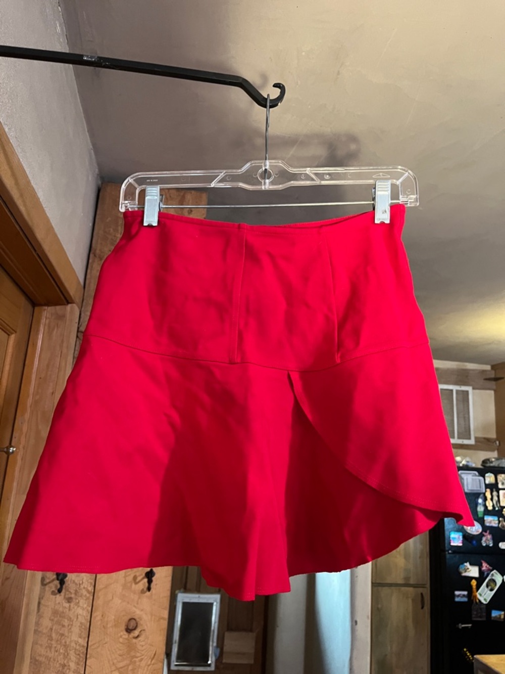 silence + noise Bright Red Flared Mini Skirt with Ruffle